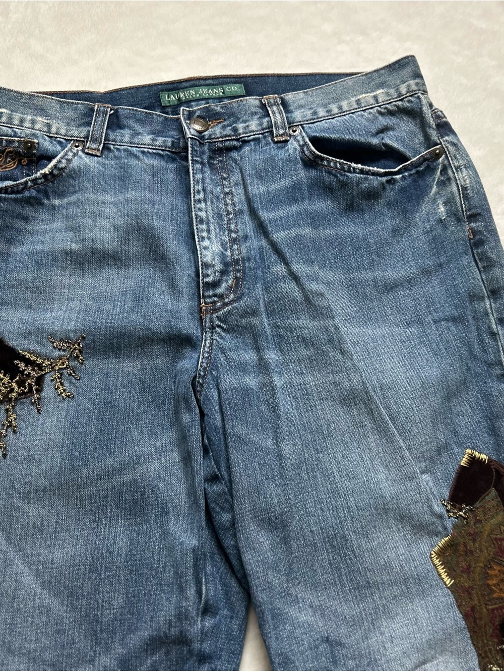 Ralph Lauren Women’s Patchwork Slight Flare Jeans Embroidered Appliqué Size 10 - Picture 6 of 15